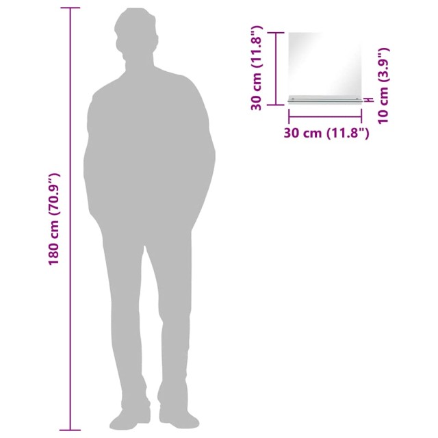 Miroir mural avec étagère 30x30 cm Verre trempé