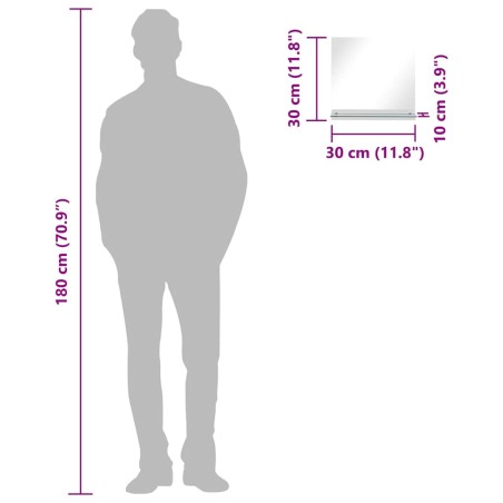 Miroir mural avec étagère 30x30 cm Verre trempé