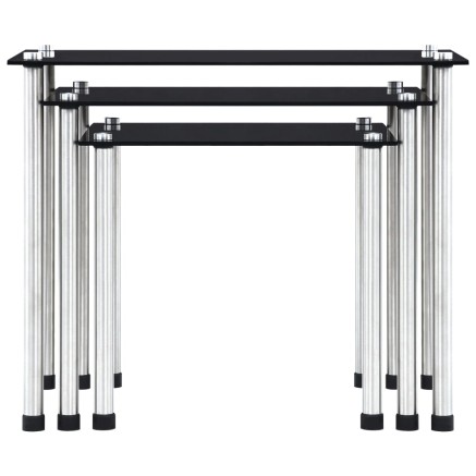 Tables gigognes 3 pcs Noir Verre trempé 2