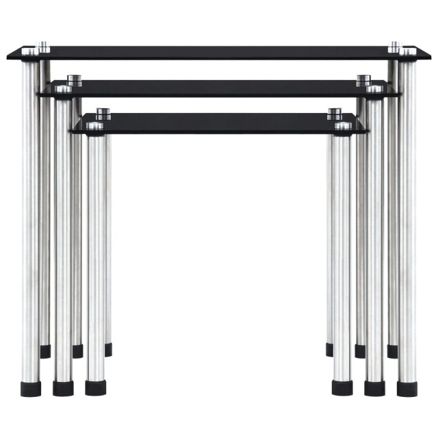 Tables gigognes 3 pcs Noir Verre trempé