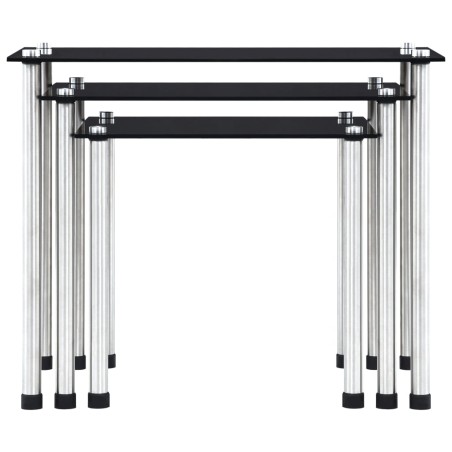 Tables gigognes 3 pcs Noir Verre trempé