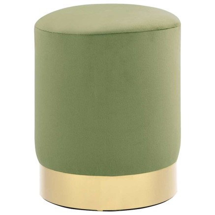 Tabouret Vert moutarde et doré Velours 28 x 36 cm