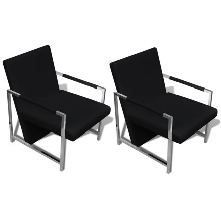 Fauteuils lot de 2 avec cadre chromé noir similicuir 2