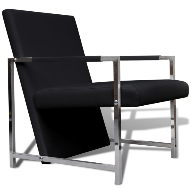 Fauteuils lot de 2 avec cadre chromé noir similicuir