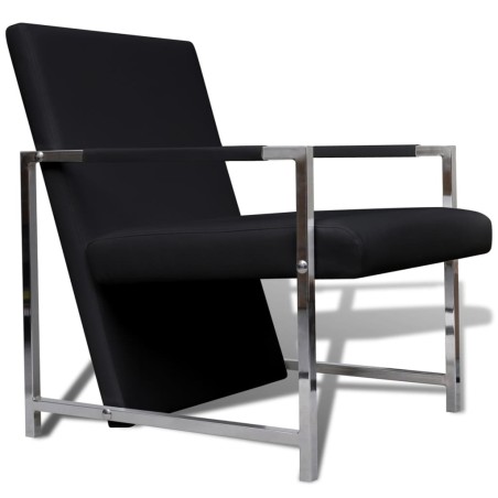 Fauteuils lot de 2 avec cadre chromé noir similicuir