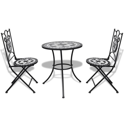 Mobilier de bistro 3 pcs Carreaux céramiques Noir et blanc 2