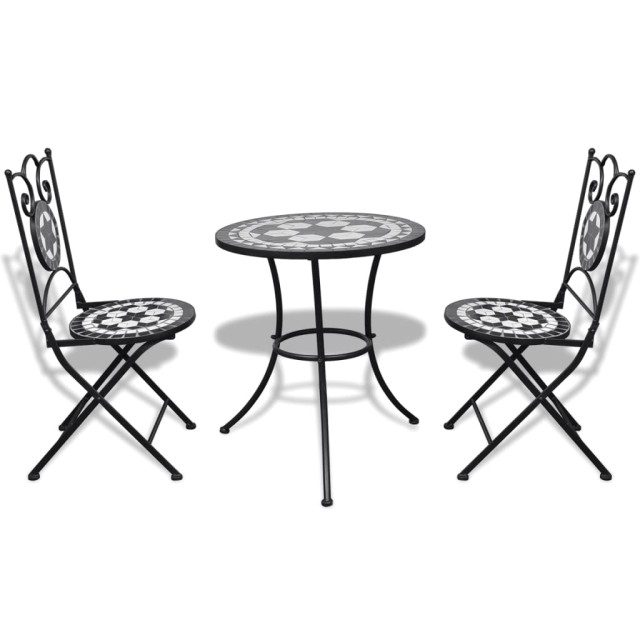 Mobilier de bistro 3 pcs Carreaux céramiques Noir et blanc