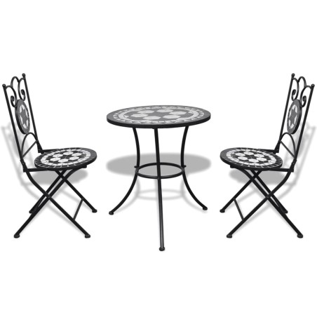 Mobilier de bistro 3 pcs Carreaux céramiques Noir et blanc