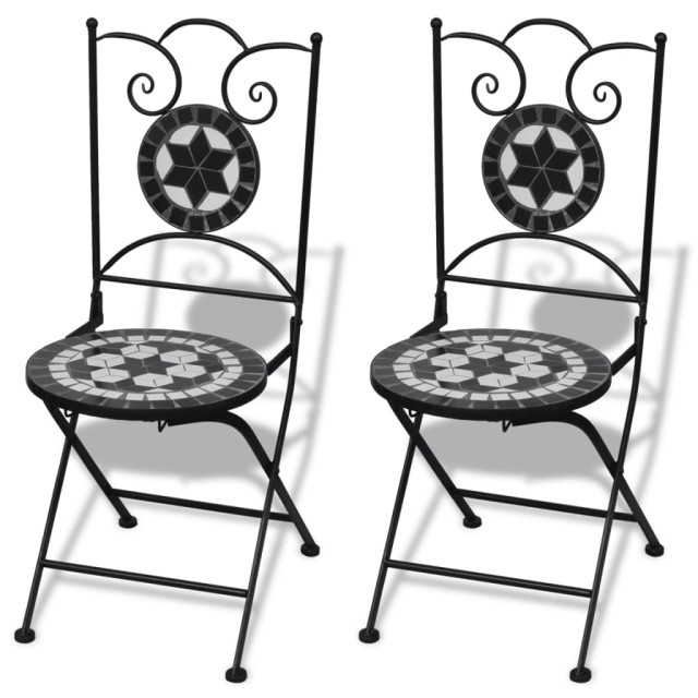 Mobilier de bistro 3 pcs Carreaux céramiques Noir et blanc