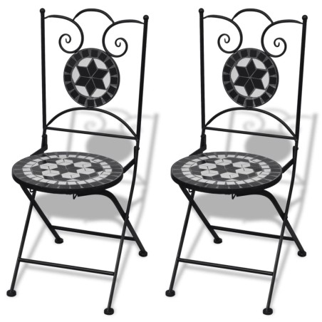 Mobilier de bistro 3 pcs Carreaux céramiques Noir et blanc