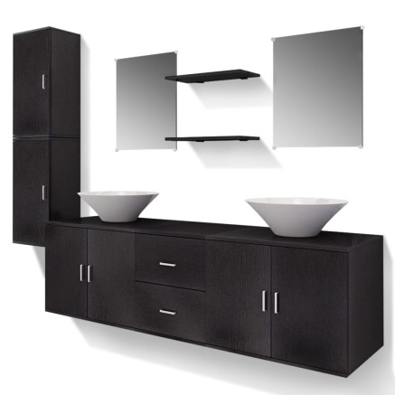 Mobilier de salle de bain avec lavabo 9 pcs Noir 2
