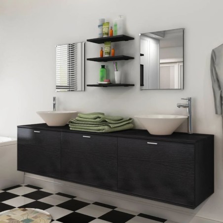 8 pièces de mobilier de salle de bain et lavabo Noir