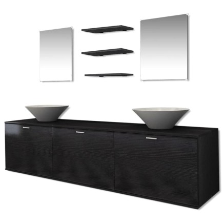 8 pièces de mobilier de salle de bain et lavabo Noir 2