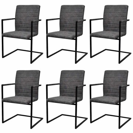 Chaises à manger cantilever lot de 6 gris foncé similicuir