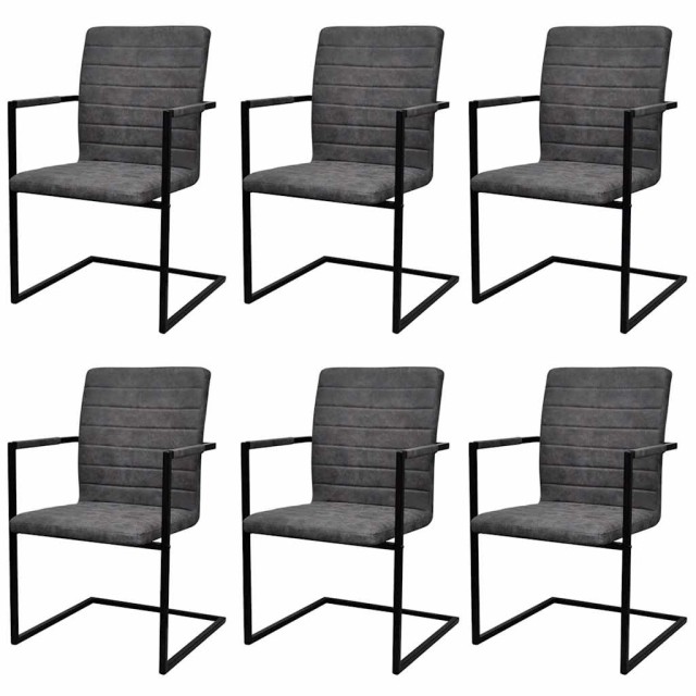 Chaises à manger cantilever lot de 6 gris foncé similicuir