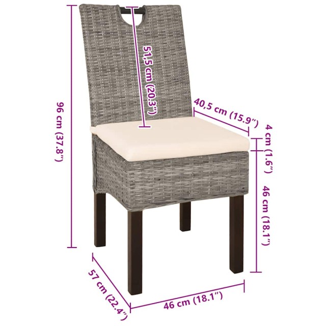 Chaises à manger lot de 6 rotin Kubu bois de manguier