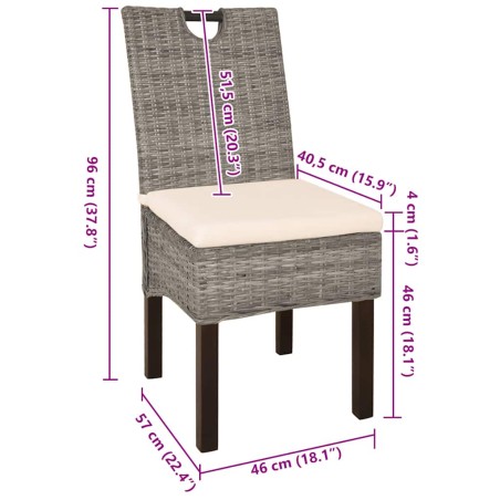 Chaises à manger lot de 6 rotin Kubu bois de manguier