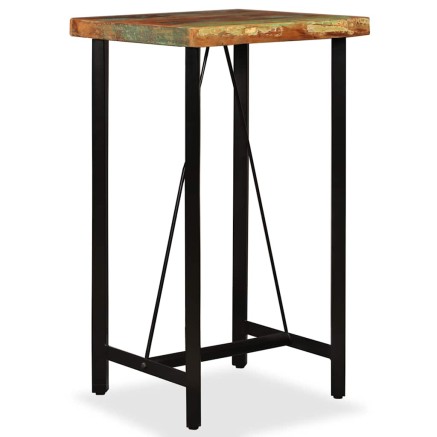 Ensemble de bar 3 pcs Bois massif recyclé et cuir véritable 2