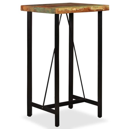 Ensemble de bar 3 pcs Bois massif recyclé et cuir véritable