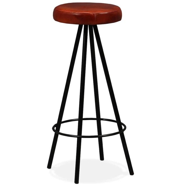 Ensemble de bar 3 pcs Bois massif recyclé et cuir véritable
