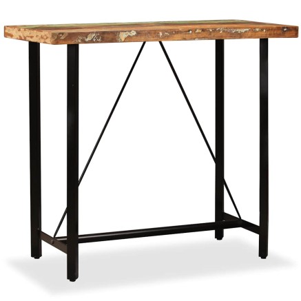Ensemble de bar 5 pcs Bois massif recyclé et cuir véritable 2