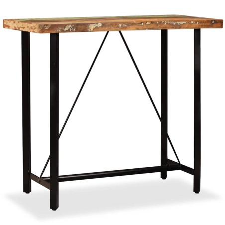 Ensemble de bar 5 pcs Bois de récupération Cuir véritable et toile