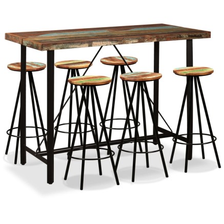 Ensemble de bar 7 pcs Bois massif recyclé