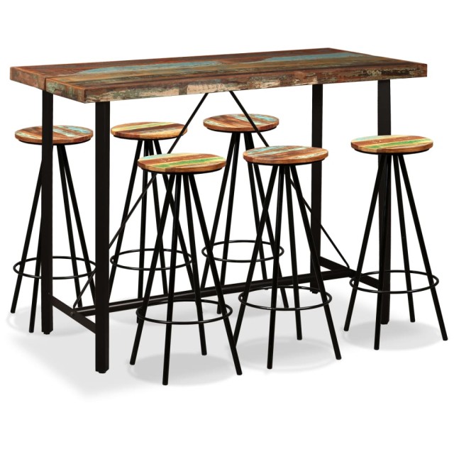 Ensemble de bar 7 pcs Bois massif recyclé