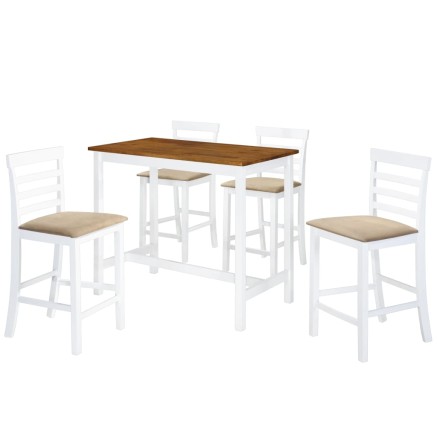 Table et chaises de bar 5 pcs Bois massif Marron et blanc