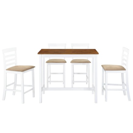Table et chaises de bar 5 pcs Bois massif Marron et blanc 2
