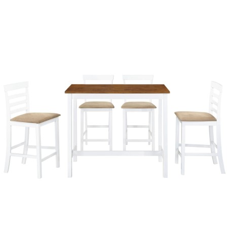 Table et chaises de bar 5 pcs Bois massif Marron et blanc