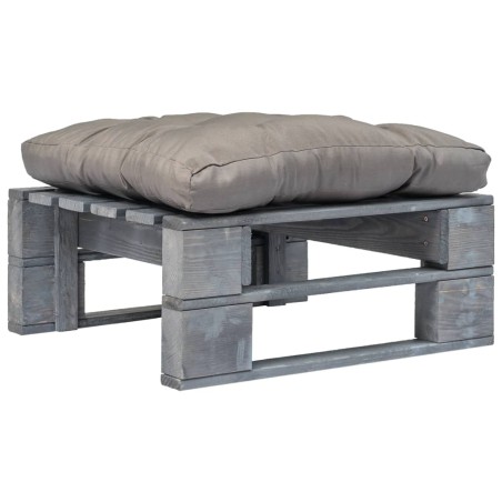 Repose-pied palette de jardin avec coussin en gris gris bois