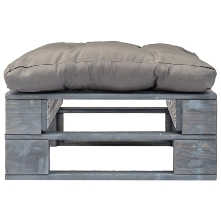 Repose-pied palette de jardin avec coussin en gris gris bois 2