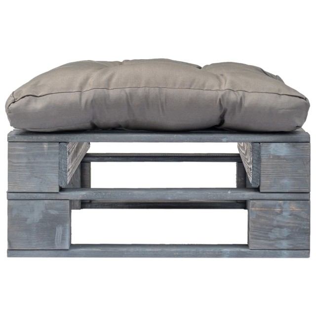 Repose-pied palette de jardin avec coussin en gris gris bois
