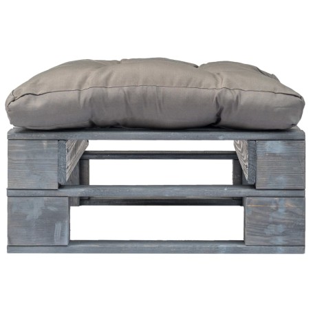 Repose-pied palette de jardin avec coussin en gris gris bois