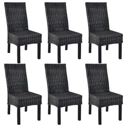 Chaises à manger lot de 6 noir rotin Kubu et bois de manguier