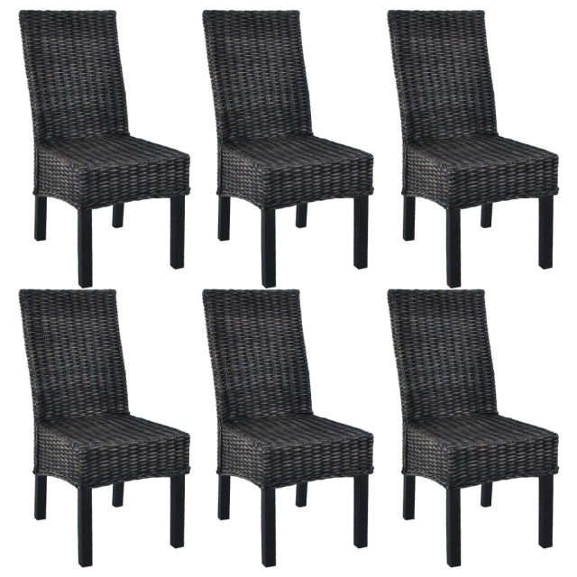 Chaises à manger lot de 6 noir rotin Kubu et bois de manguier