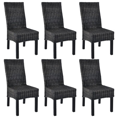 Chaises à manger lot de 6 noir rotin Kubu et bois de manguier