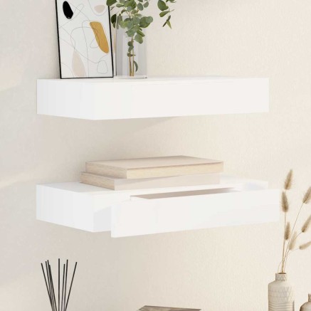 Étagères murales avec tiroirs 2 pcs Blanc 48 cm