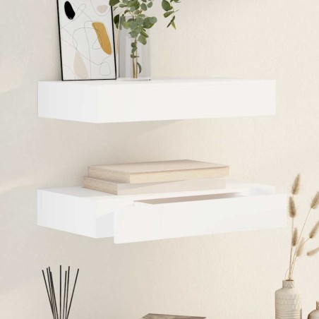 Étagères murales avec tiroirs 2 pcs Blanc 48 cm