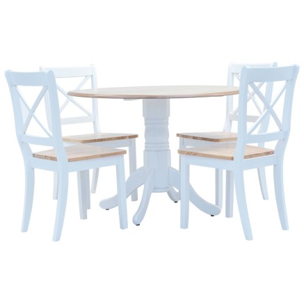 Ensemble de salle à manger 5 pcs Bois d'hévéa Blanc et marron
