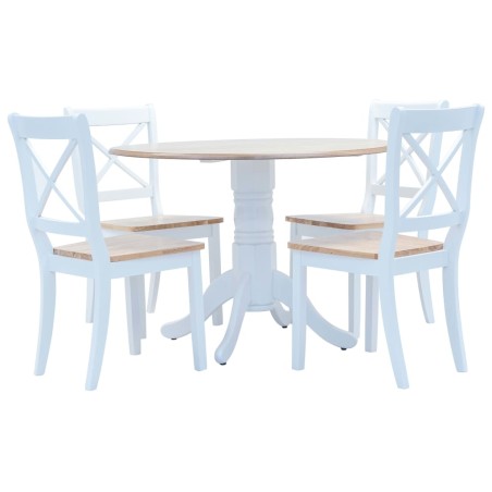 Ensemble de salle à manger 5 pcs Bois d'hévéa Blanc et marron