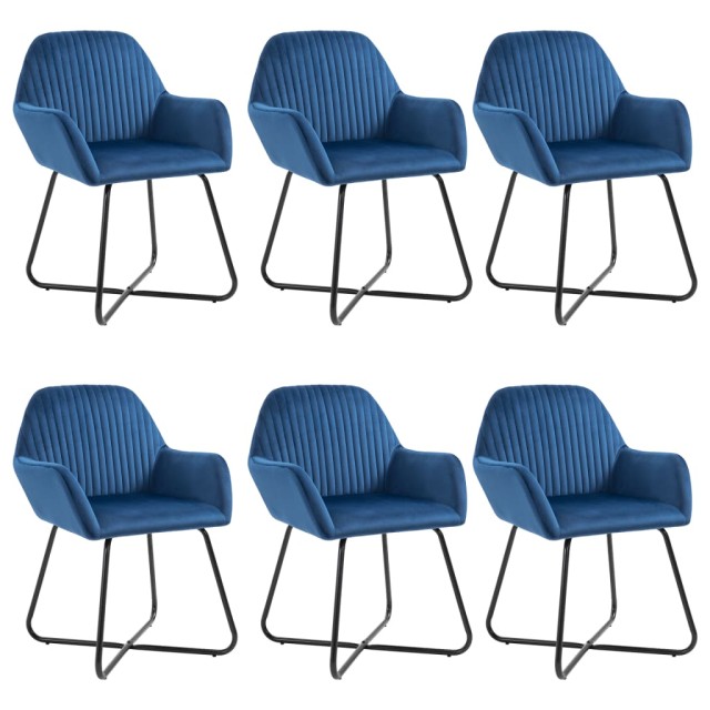 Chaises à manger lot de 6 bleu velours