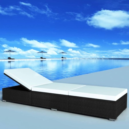 Chaises longues avec coussins lot de 2 Résine tressée Noir