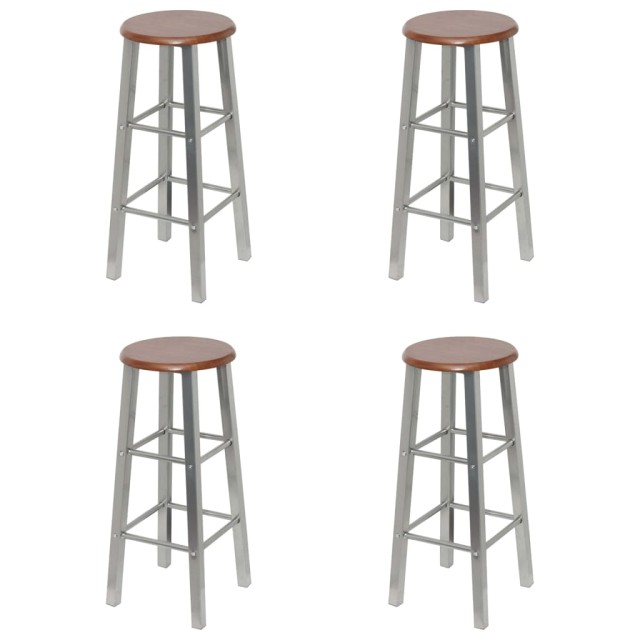 Tabourets de bar lot de 4 argenté et marron MDF