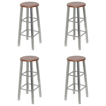 Tabourets de bar lot de 4 argenté et marron MDF