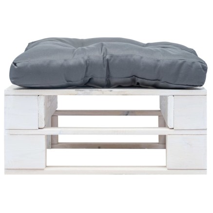 Repose-pied palette de jardin avec coussin gris Blanc Bois 2