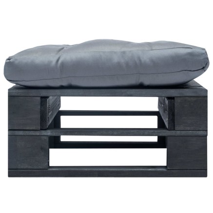 Repose-pied palette de jardin avec coussin gris noir bois 2