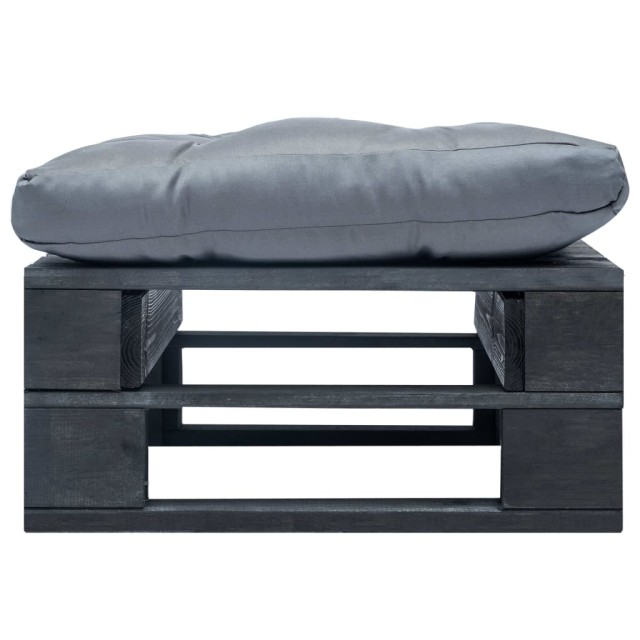 Repose-pied palette de jardin avec coussin gris noir bois