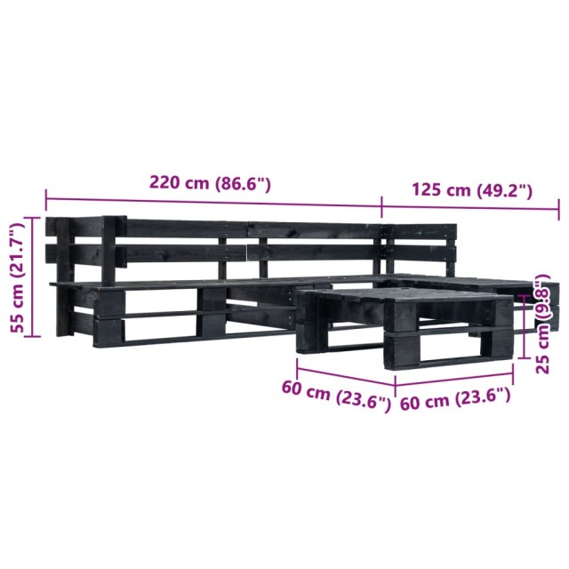 Canapés de jardin palette 4 pcs Noir Bois